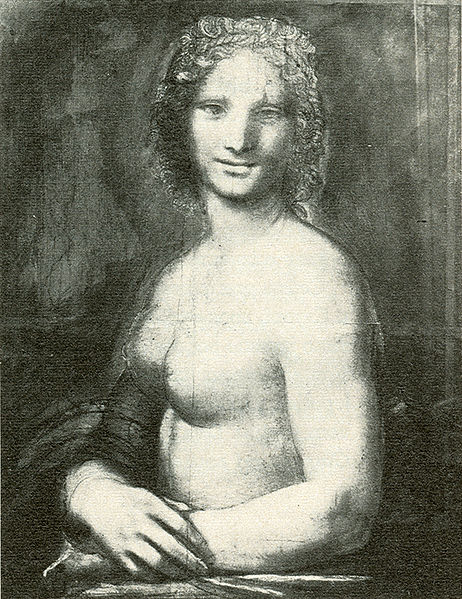Cartoon of a nude woman after Leonardo's lost original? - Musée Condé in Chantilly - This painting is supposed to come from Leonardo's workshop. Some experts claim that it was painted after the original that Leonardo made for his patron Giuliano de' Medici.