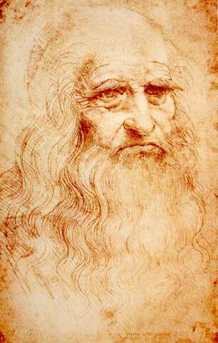 Presumed self-portrait of Leonardo da Vinci (c. 1510) at the Royal Library of Turin, Italy.